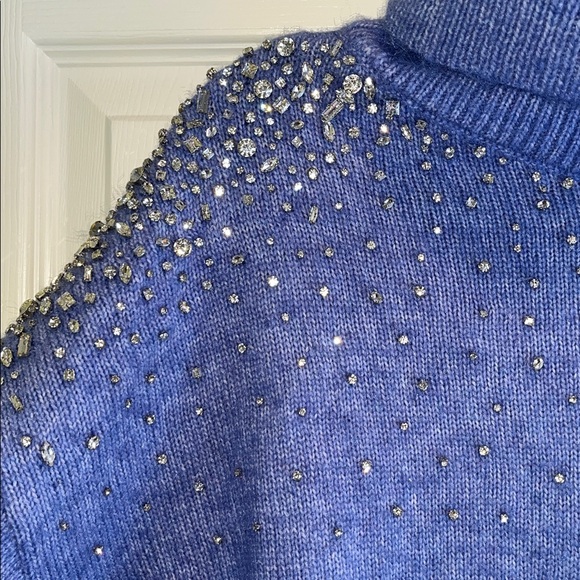 White House Black Market Blue Turtleneck Sweater with Embellishments - Picture 2 of 4